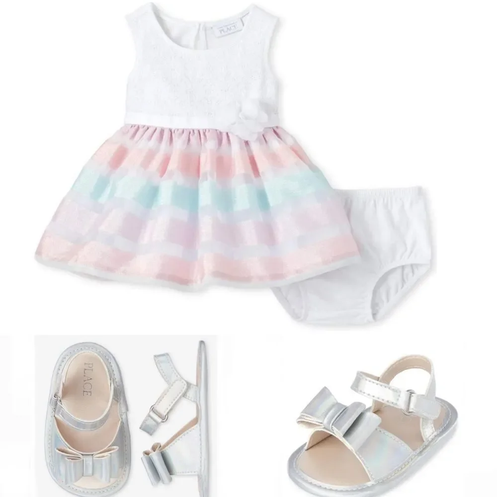 NWT • Childrens Place Lace Striped Dress + Sandals